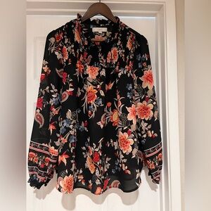 LOFT Black and Floral Blouse
